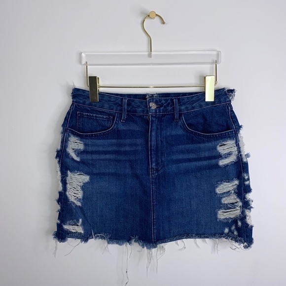 3×1 NYC Celine Distressed Denim Mini Jean Skirt Size 26 Frayed Hem - Picture 1 of 9